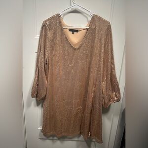 Lulu's Shimmering Gold V-Neck Dress
